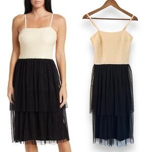 NWT Dress The Population Kady Dress Sz S Cream Sequin Black Tulle Tiered Party